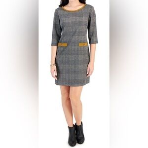 Connected Apparel Black Plaid 3/4 Sleeve Round Neck Sheath Dress Petites 6